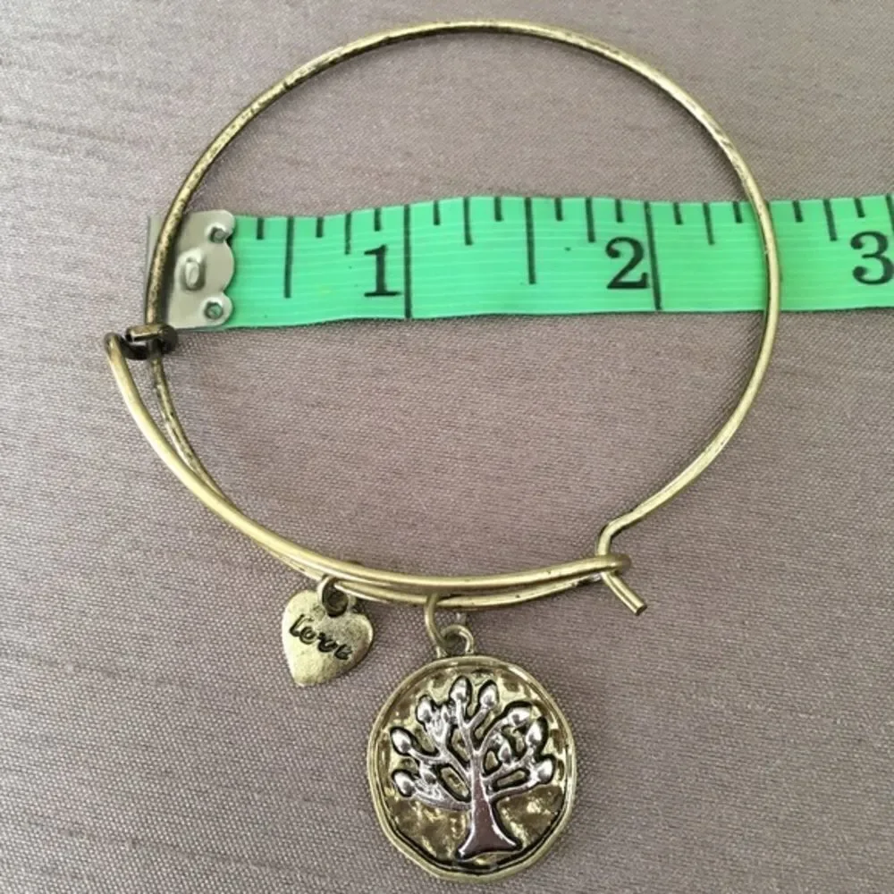 Gold Tone Family Tree Love Bangle Bracelet